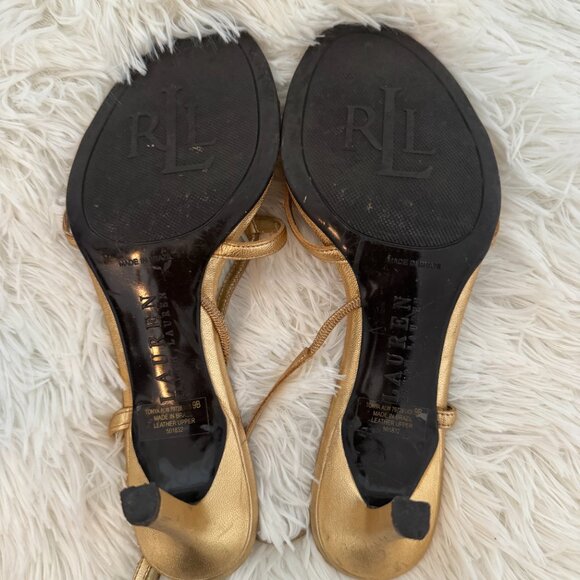 Ralph Lauren Gold Strappy Heels - Picture 6 of 9